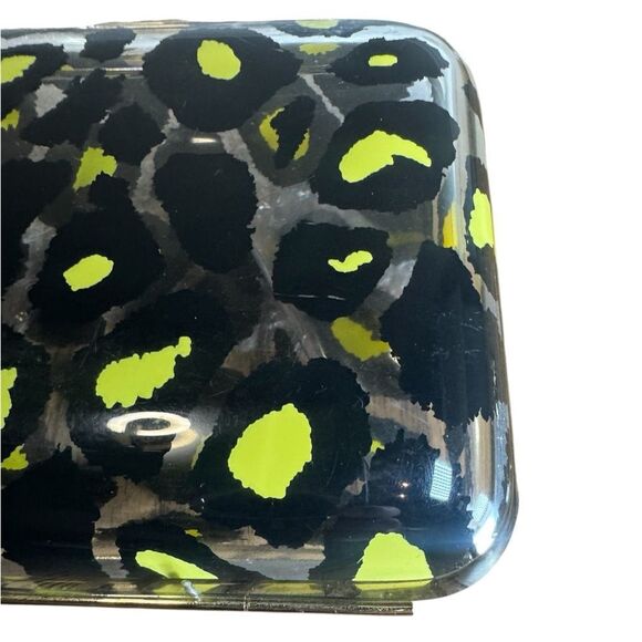 VALENTINO GARAVANI Black Yellow Leopard Print Acrylic Framed Clutch Chainlink - Picture 13 of 15